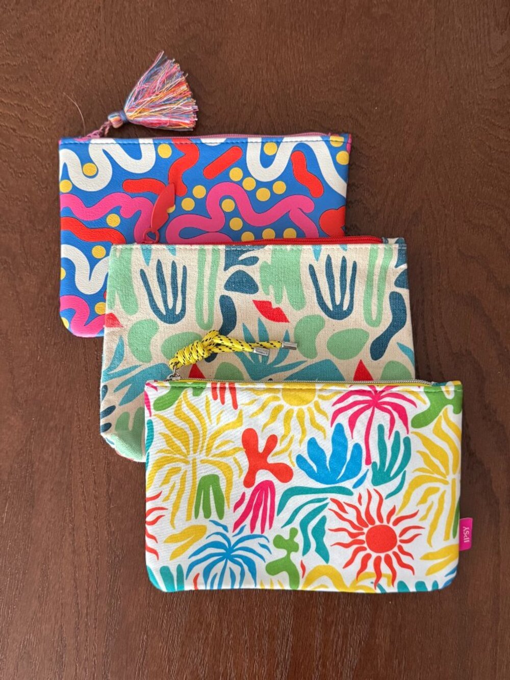 Ipsy Glam Bag Lot of 3 Colorful Abstract Botanical Art Cosmetic Pouches